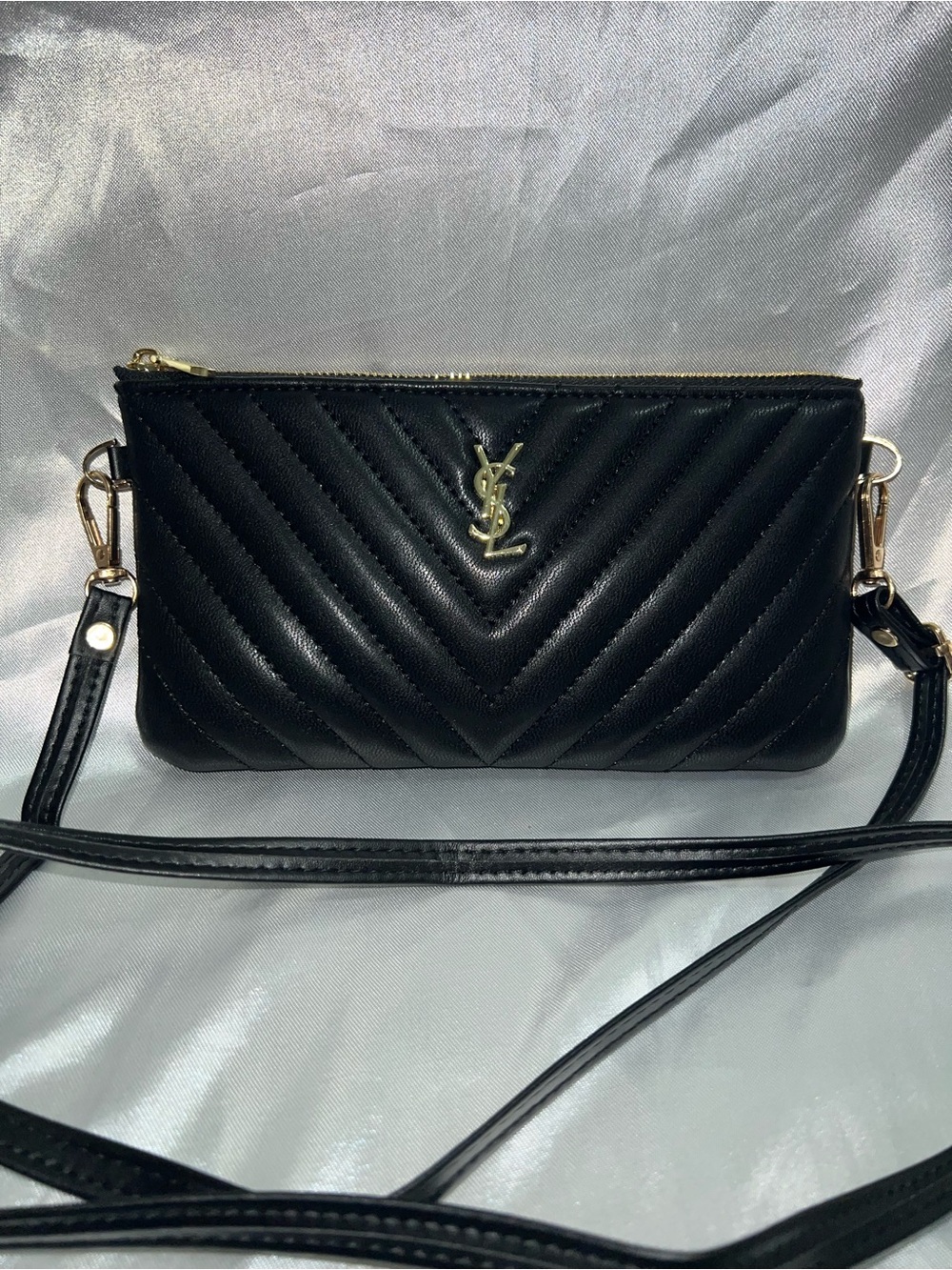 Inspired Quilted Leather Crossbody Pouch with Gold Hardware